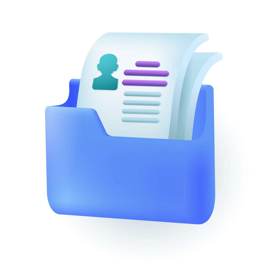 blue folder with information about employee 3d illustration